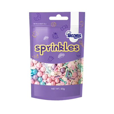 Pink white blue and lilac sprinkle mix