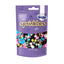 Arcoiris retail packaging with Retro Sprinkle Mix. Of hot pink, electric blue, sunshine yellow, black, white and shimmering silver colours. Shapes are - stars, triangles, rods and confetti.