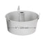 Angel cake pan with dimensions indicated on a white background