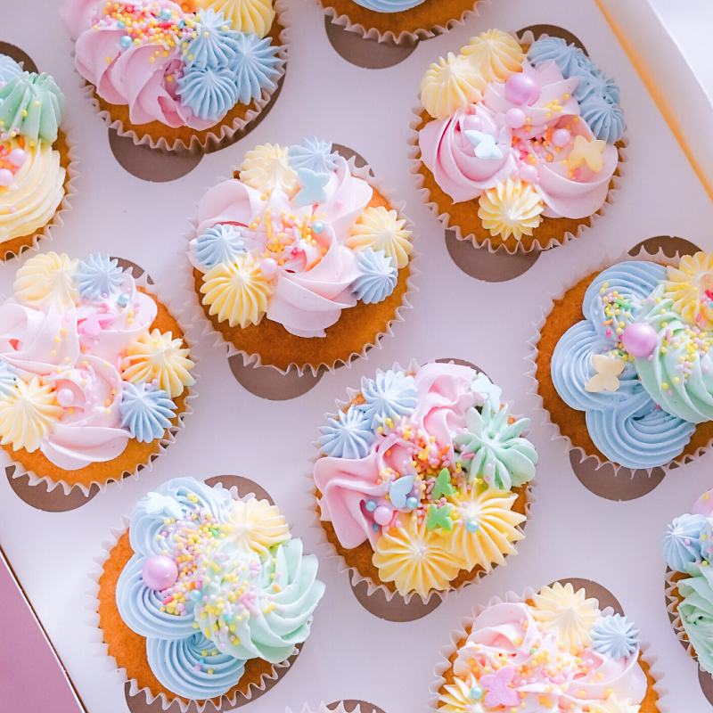 example of bluebell in icing on cupcake
