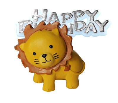 Safari Animal Resin Cake Toppers & Silver Happy Birthday Motto Lion