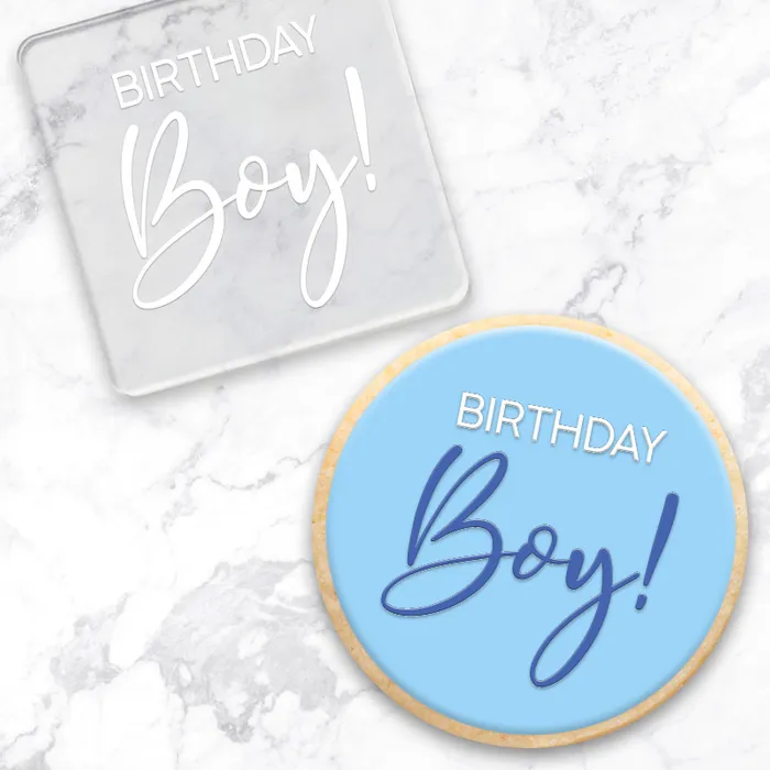 Birthday boy. Fondant debosser embosser, with example of a finished cookie using this tool