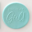 Teal fondant embossed with birthday girl