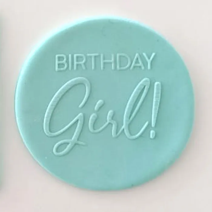 Teal fondant embossed with birthday girl