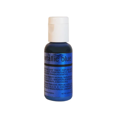 A small bottle of metallic blue airbrush liquid pigment with a white cap, shown on a plain white background.