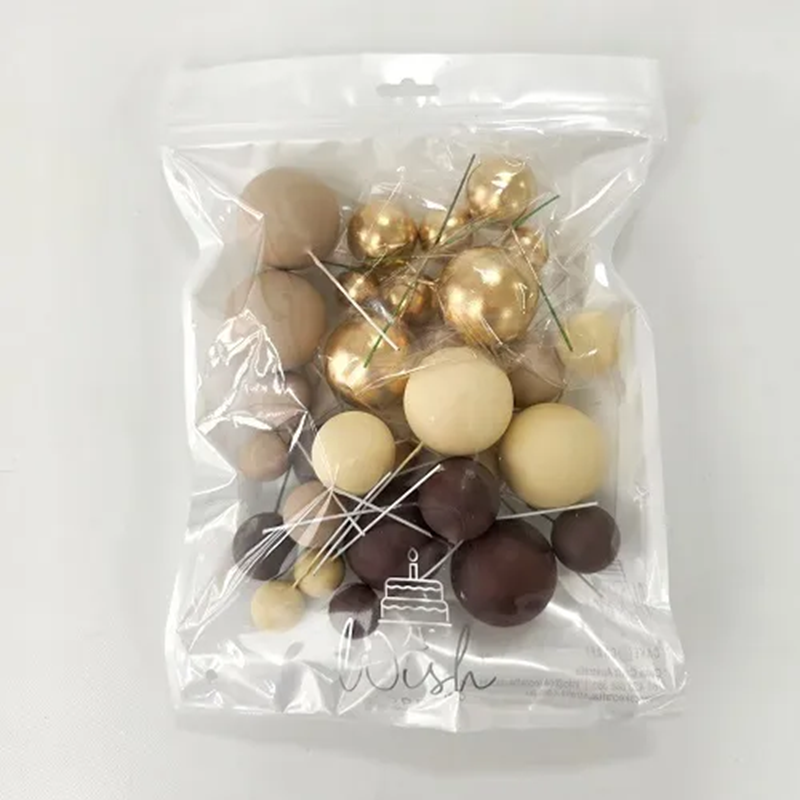 Brown, cream & gold foam ball deco toppers 32 pieces