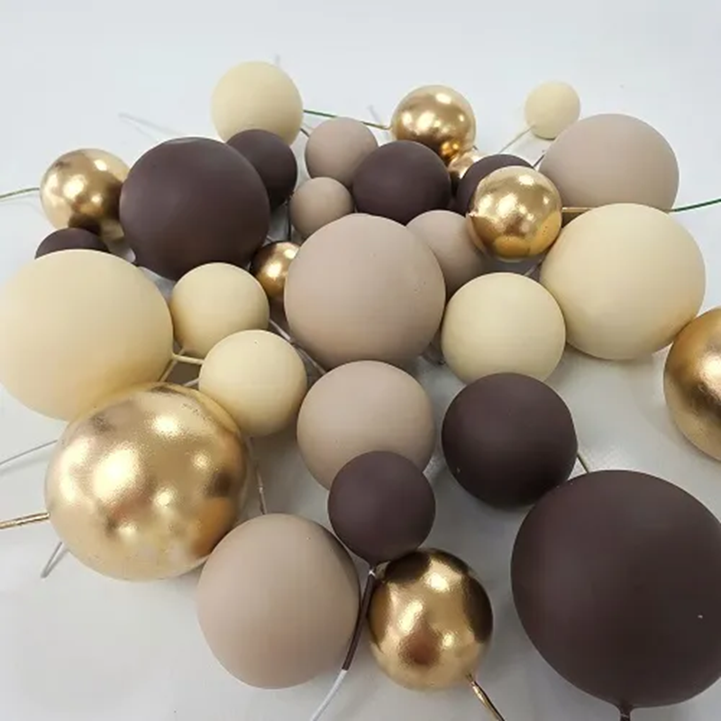 Brown, cream & gold foam ball deco toppers 32 pieces