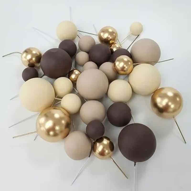 Brown, cream & gold foam ball deco toppers 32 pieces