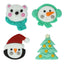 Set of four Christmas-themed decorations including a polar bear, snowman, penguin, and Christmas tree on a white background.