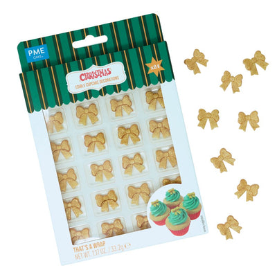 PME Christmas sugar icing decorations 24 pack That's a wrap Gold bows
