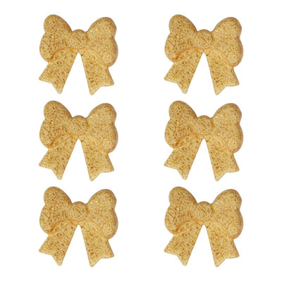 Gold glittery bow-shaped icing decorations