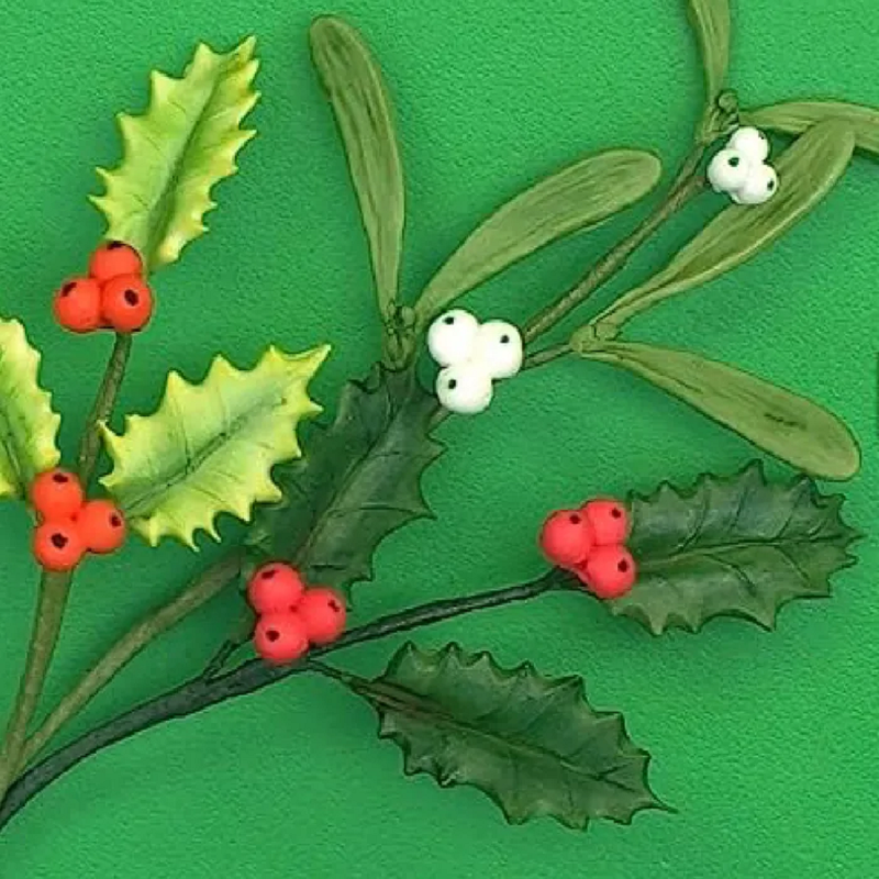 Christmas holly and Mistletoe with berries silicone mould