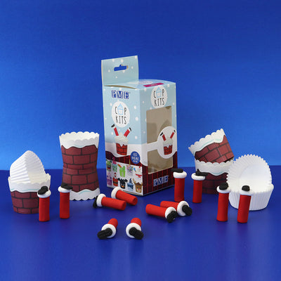 Santa Chimney Christmas cupcake decorating kit with baking cups edible Santa legs