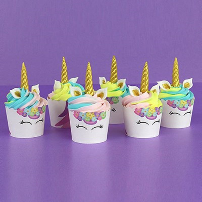 Unicorn cupcake decorating kit with baking cups edible horns and ears