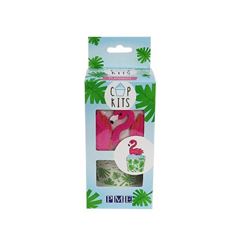 Flamingo tropical cupcake decorating kit with baking cups and edible birds