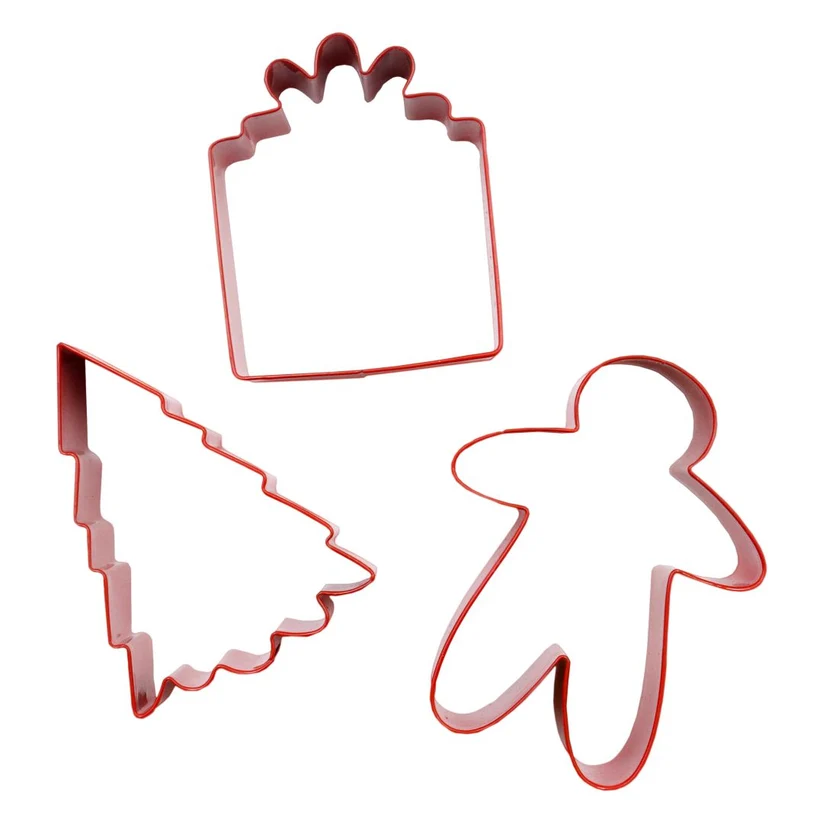 Christmas Delights set 3 cookie cutters by PME Tree Gingerbread man & gift
