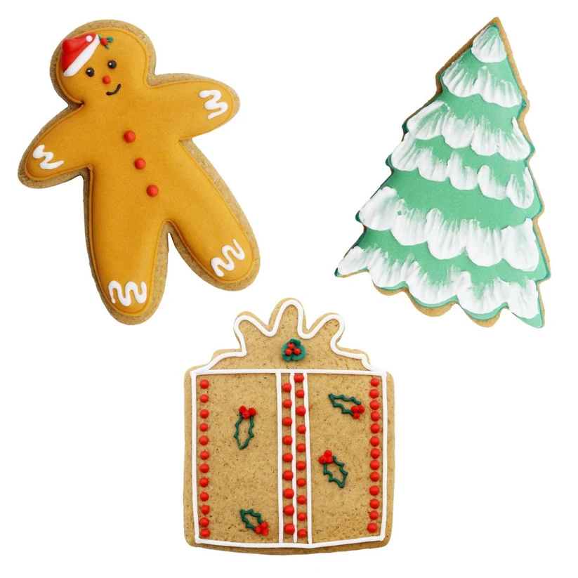 Christmas Delights set 3 cookie cutters by PME Tree Gingerbread man & gift