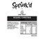 A product label for Sprink'd by Cake Craft 'Sequins | Christmas' garnish, featuring the brand logo, storage and ingredients information, a nutritional facts table, and a 'Made in China' label on a white background.