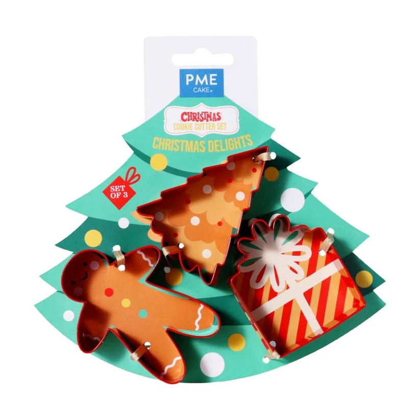 Christmas Delights set 3 cookie cutters by PME Tree Gingerbread man & gift