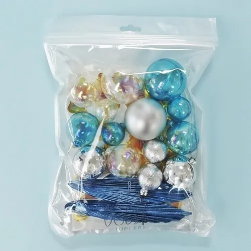Clear silver and blue balls with butterflies and fan decoration set