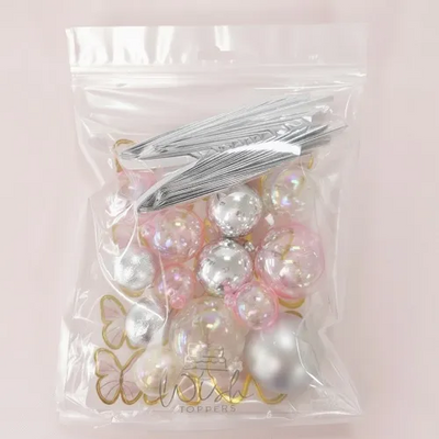 Clear silver and pink balls with butterflies and fan decoration set