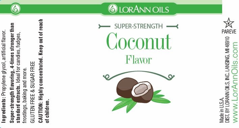 LorAnn Oils coconut flavour label with ingredients and branding information.