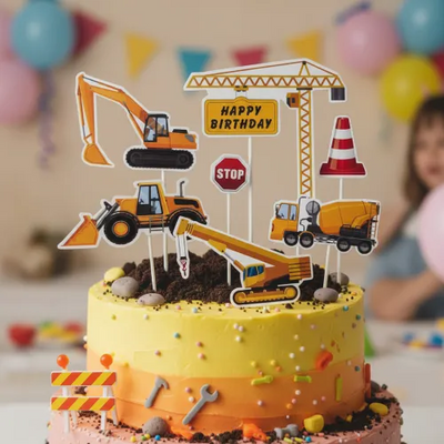 Construction cake topper set