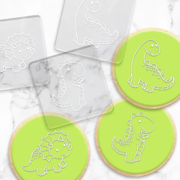 dinosaur example cookies using the dinosaur debosser set