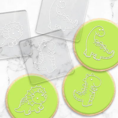 dinosaur example cookies using the dinosaur debosser set