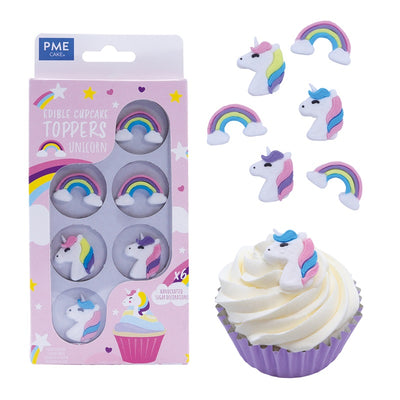 Edible cupcake toppers pack of 6 gumpaste icing decorations Unicorns