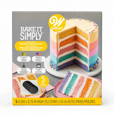 Wilton cake pan set packaging with a colorful cake illustration on a white background