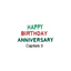Text reading 'HAPPY BIRTHDAY ANNIVERSARY' in green and red lettering, with 'Capitals 3' below in black, centered on a plain white background.