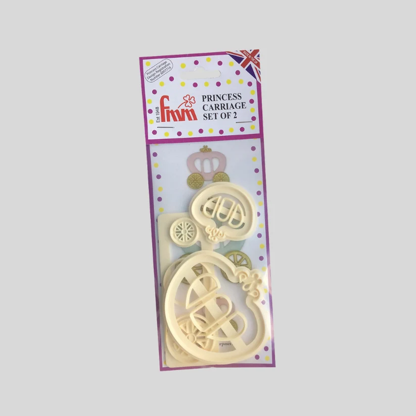 a cutter set to cut fondant with icing in the shape of carriage pieces.