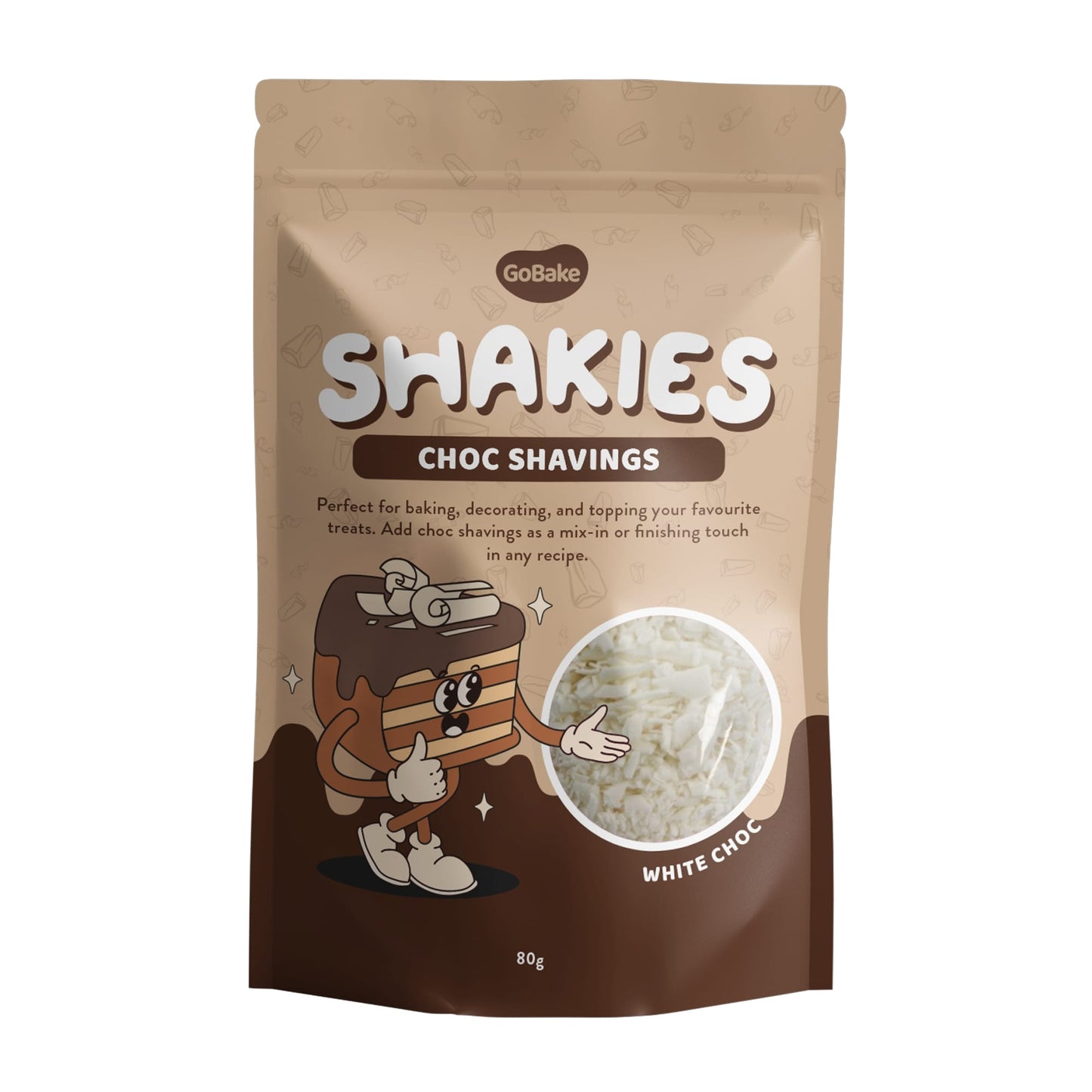 packed of shakies white chocolate shavings