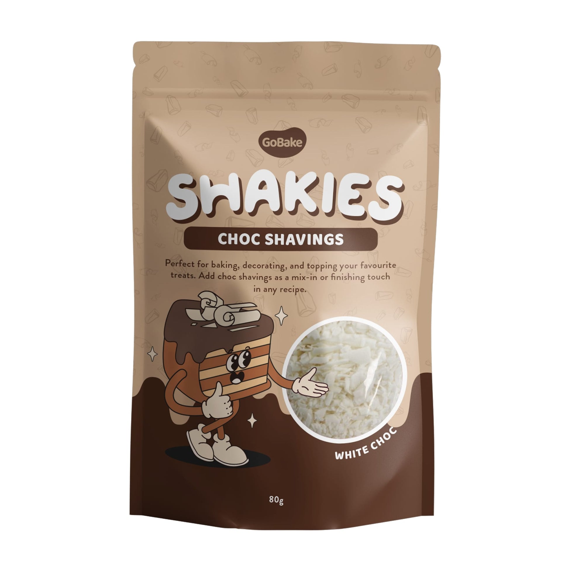 packed of shakies white chocolate shavings