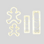 Three cream-colored plastic cutters, including gingerbread men and rectangular clothing pattern cutters, arranged on a solid light gray background.