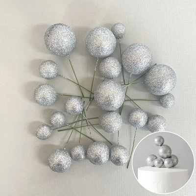Glitter Silver foam ball deco toppers 20 pieces