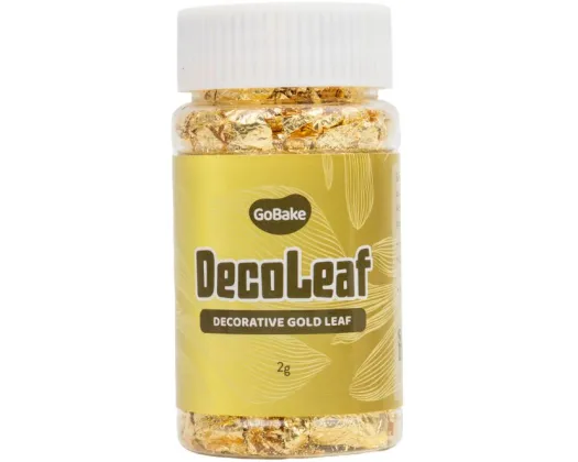 A jar of Gobake brand decorating leaf in gold
