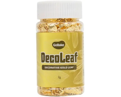 A jar of Gobake brand decorating leaf in gold