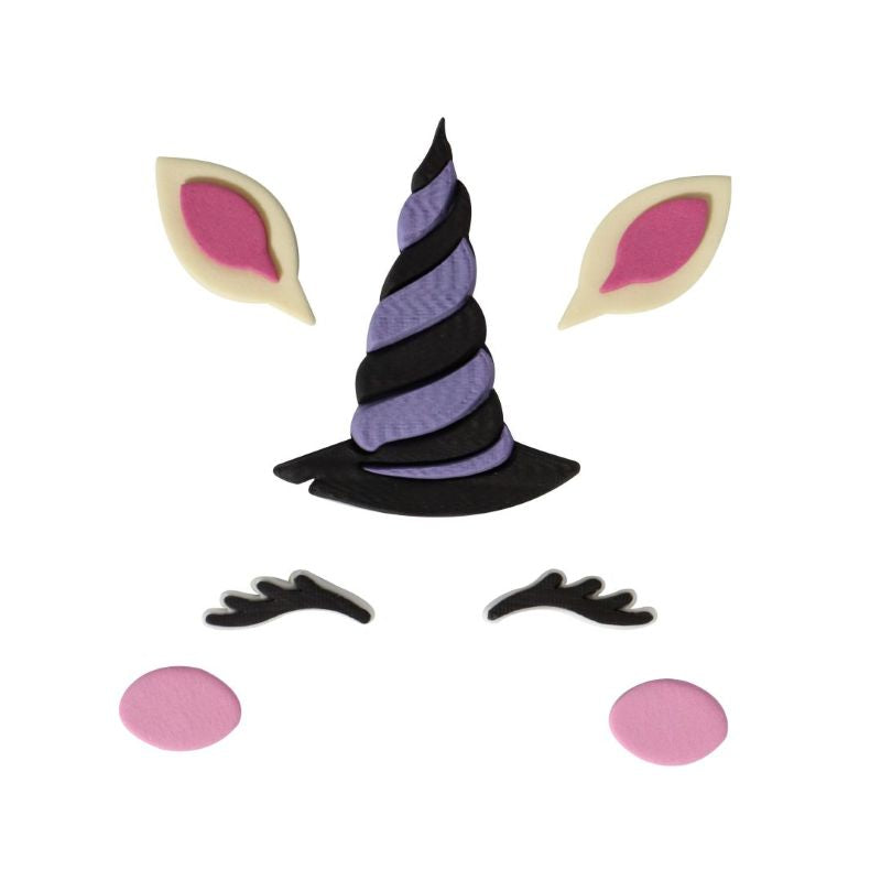 Halloween-themed edible cake decorations, witch hat, ears and eyes