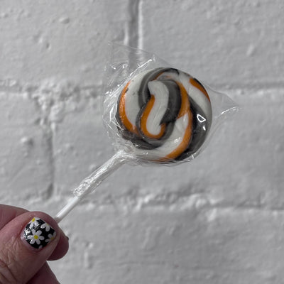 Orange Black and White Swirly lollipop Small (great for drip cakes)