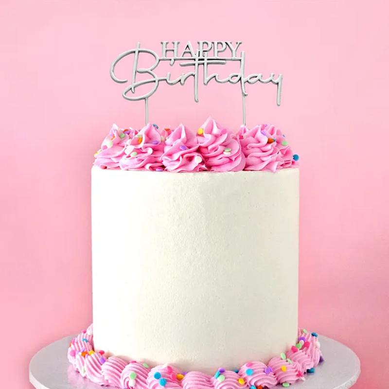 Silver METAL CAKE TOPPER HAPPY BIRTHDAY style No2