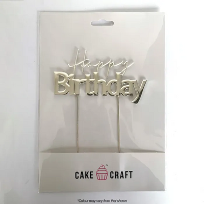 Silver METAL CAKE TOPPER HAPPY BIRTHDAY style No1