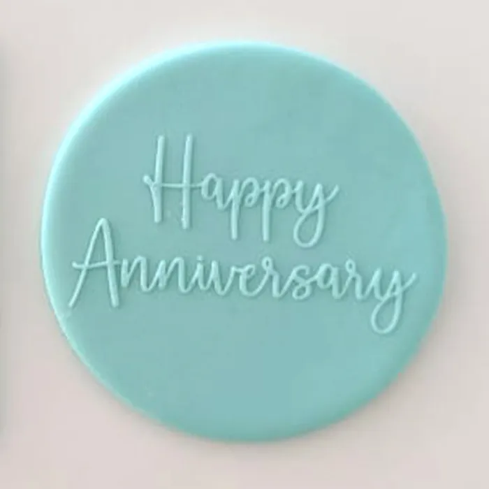 Happy Anniversary blue fondant plaque