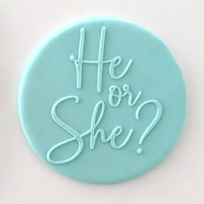 He or She gender reveal fondant icing plaque
