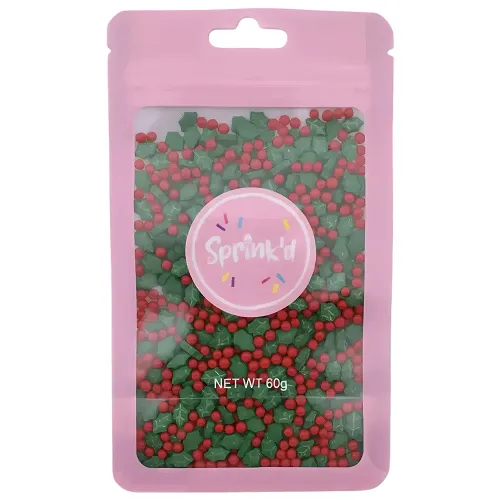 Holly sprinkles with red berries balls 60g pouch
