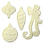 Christmas themed icing cutters. Three bauble shapes and one tied bow shape