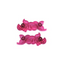 Two pink translucent plastic cutters for a rose scroll design by Jem, shown on a plain white background.