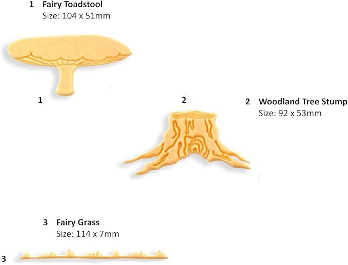 Three gumpaste icing examples. Of a tree trunk, toadstool and grass strip by Jem