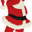 A Christmas-themed dancing Santa Claus costume with a red and white outfit, black belt and boots, and a white beard, shown against a plain white background. Made from gumpaste icing